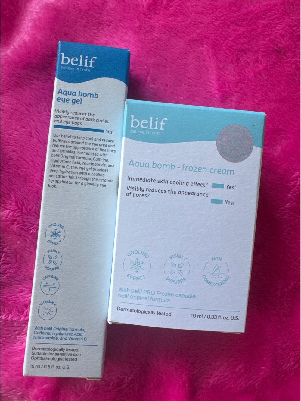 Belif Aqua Bomb Skincare Duo Eye Gel 15ml + Frozen Cream 10ml New in Box